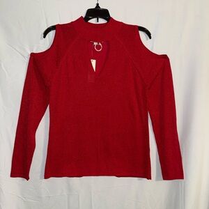 NWT Coco & Claire Elegant Red Cold Shoulder Long Sleeve Top Size Medium